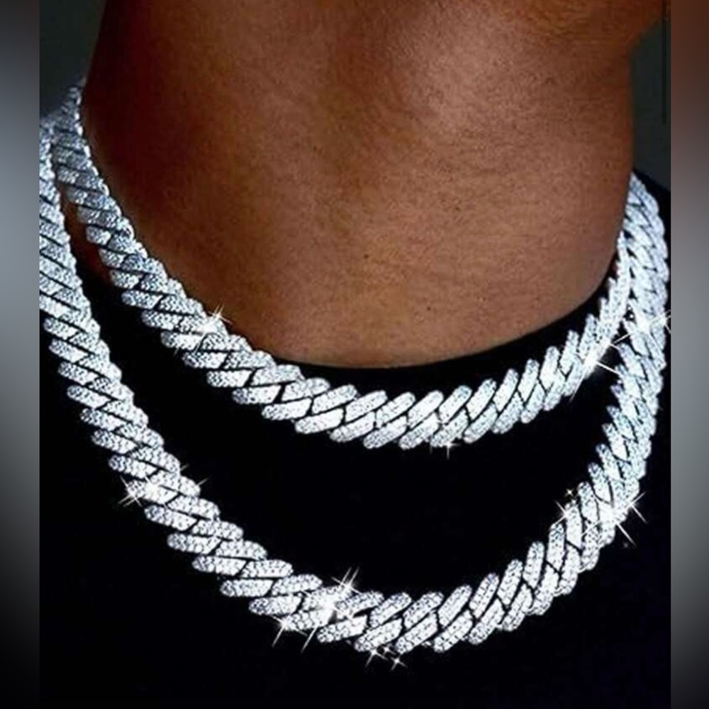 2p Men's Silver Cuban Link Chain and Bracelet